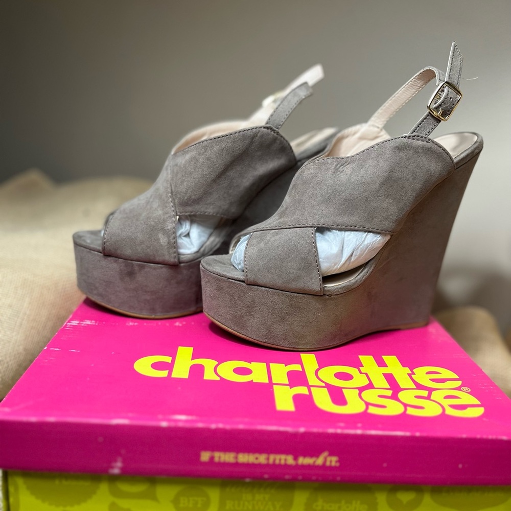 Charlotte Russe Florence Taupe Suede Wedges